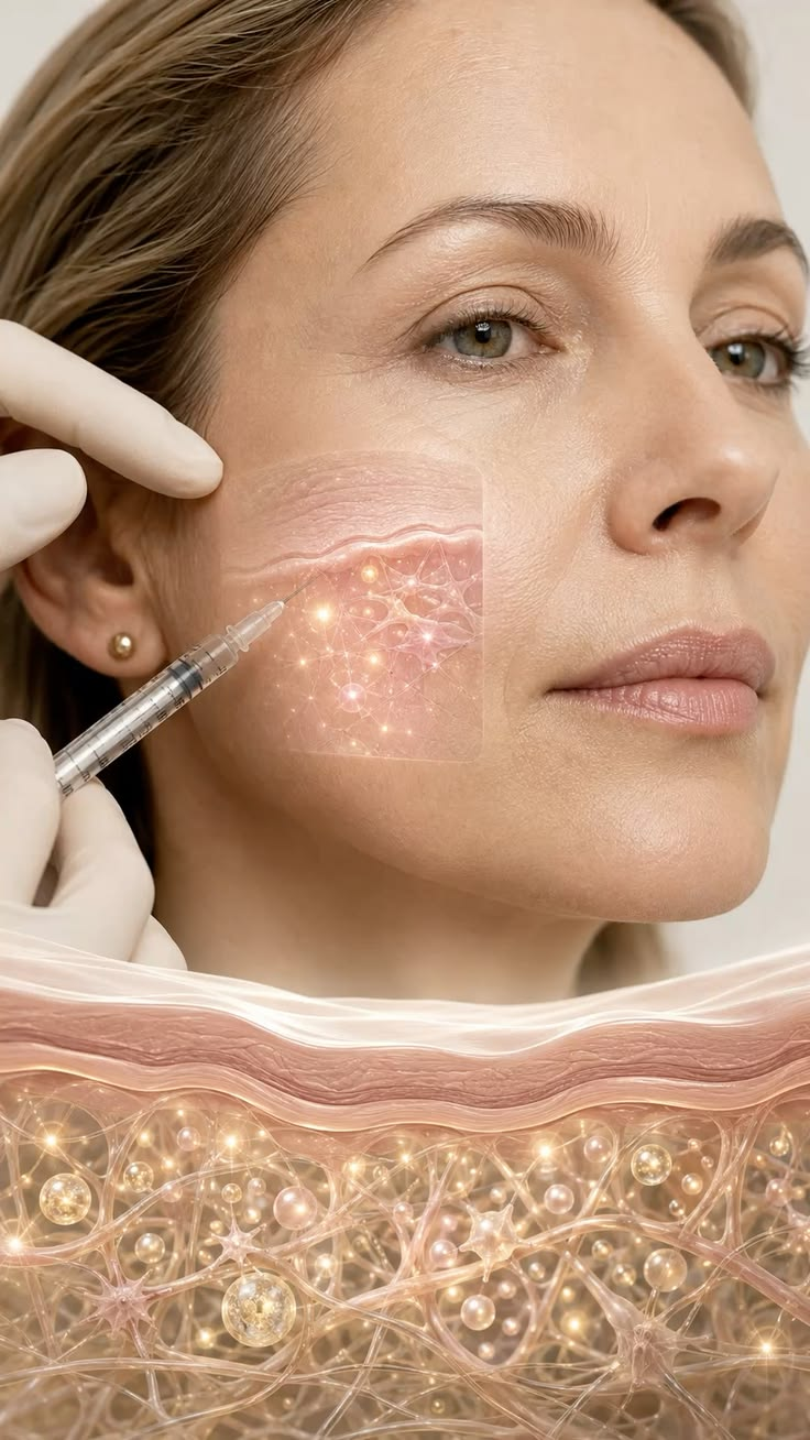 Woman with luminous glowing skin after Botox and dermal filler treatments